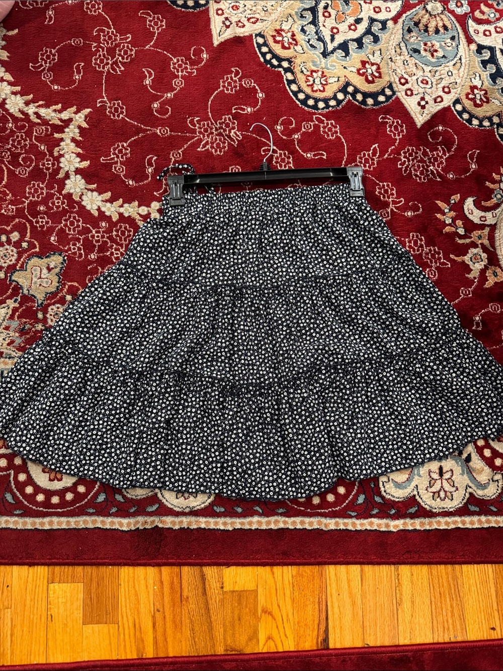 SHEIN Black Tiered A-Line Skirt with White Dot Print